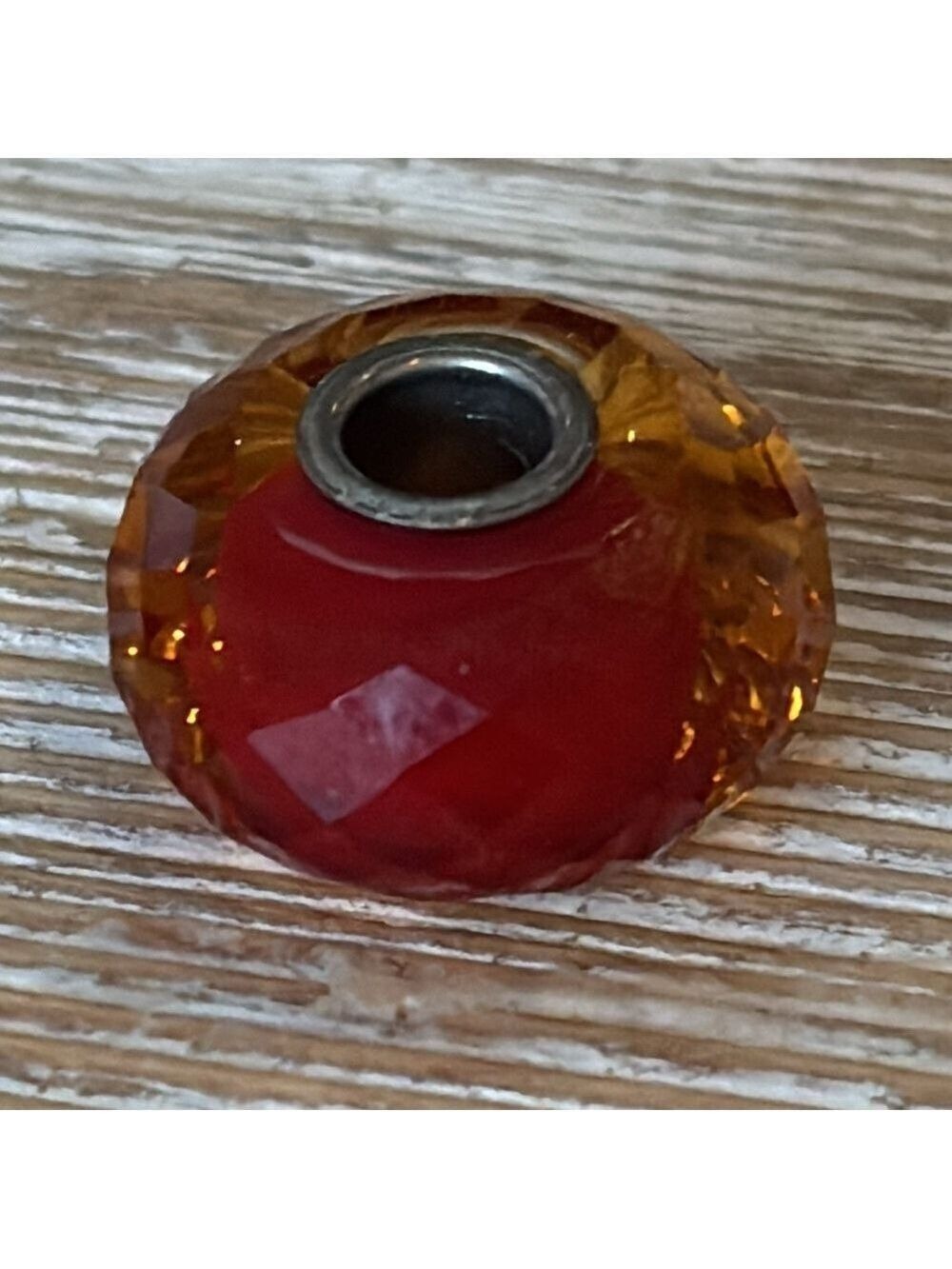 Trollbeads faceted Baltic cognac amber glass bead charm sterling silver core